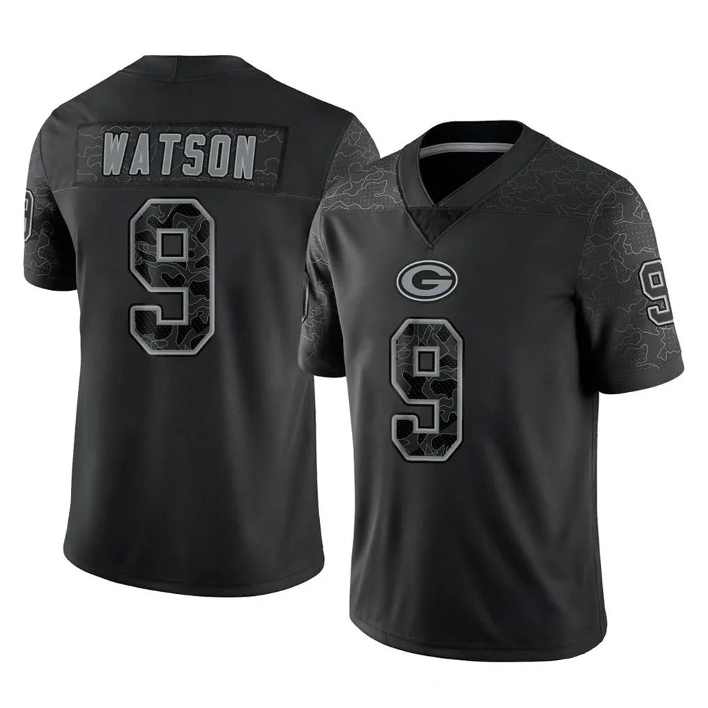 tocy GB.Packers #9 Christian Watson Player Black Reflective Limited Home Game Stitched Jerseys