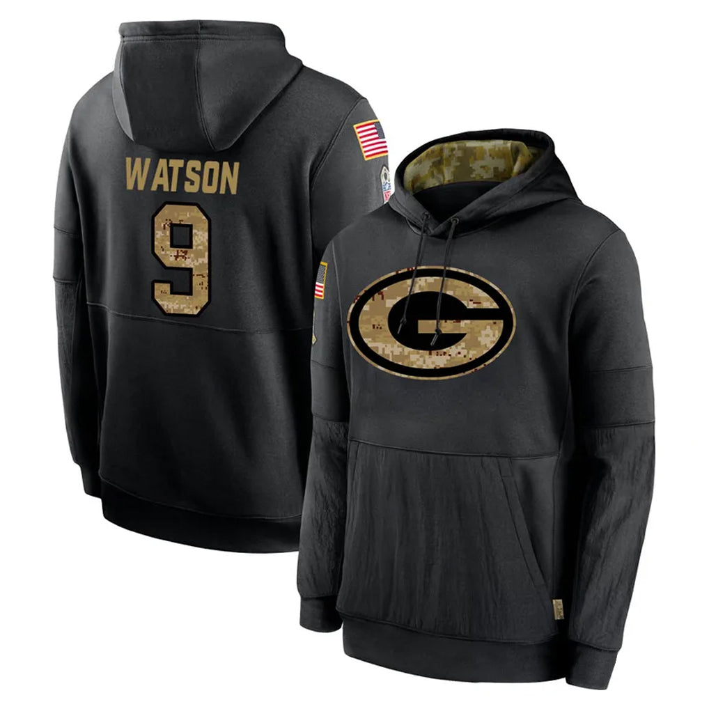 tocy GB.Packers #9 Christian Watson Player Black Salute to Service Hoodies Limited Game Stitched Jerseys