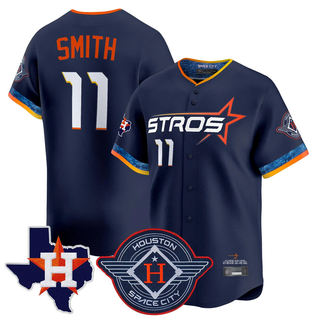 tocy H.Astros #11 Cam Smith Player Navy City Connect Texas Patch Vapor Premier Limited Home Stitched Jerseys