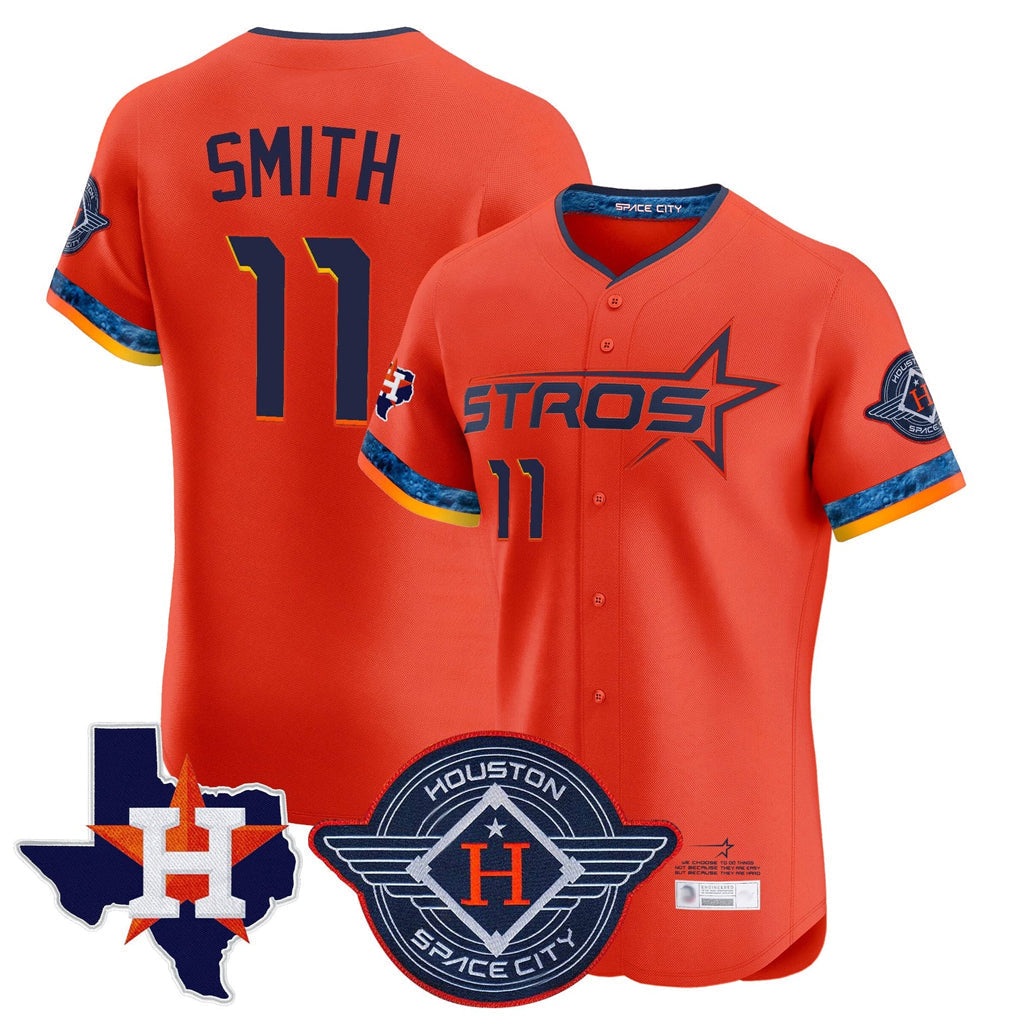tocy H.Astros #11 Cam Smith Player Orange City Connect Texas Patch Vapor Premier Limited Elite Home Stitched Jerseys