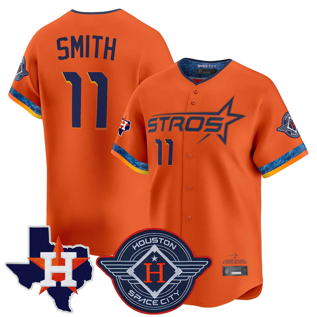 tocy H.Astros #11 Cam Smith Player Orange City Connect Texas Patch Vapor Premier Limited Home Stitched Jerseys