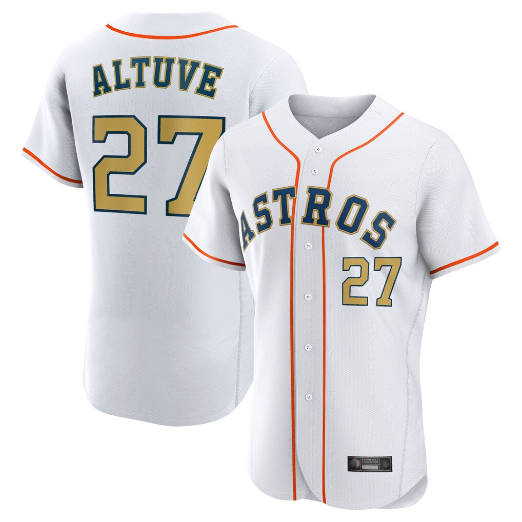 tocy H.Astros #27 Jose Altuve Player Gold Collection Limited Elite Home Stitched Jerseys