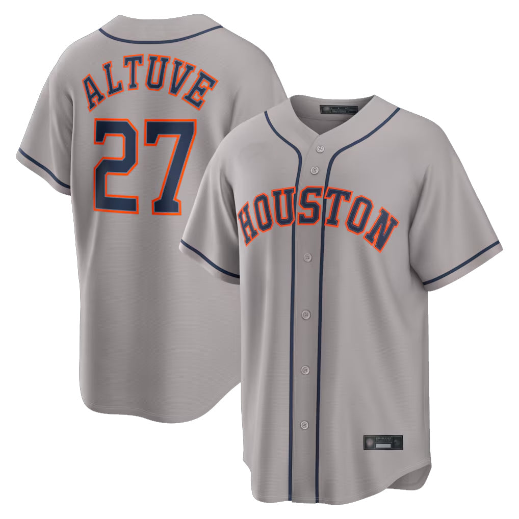 tocy H.Astros #27 Jose Altuve Player Gray Home Game Stitched Jerseys