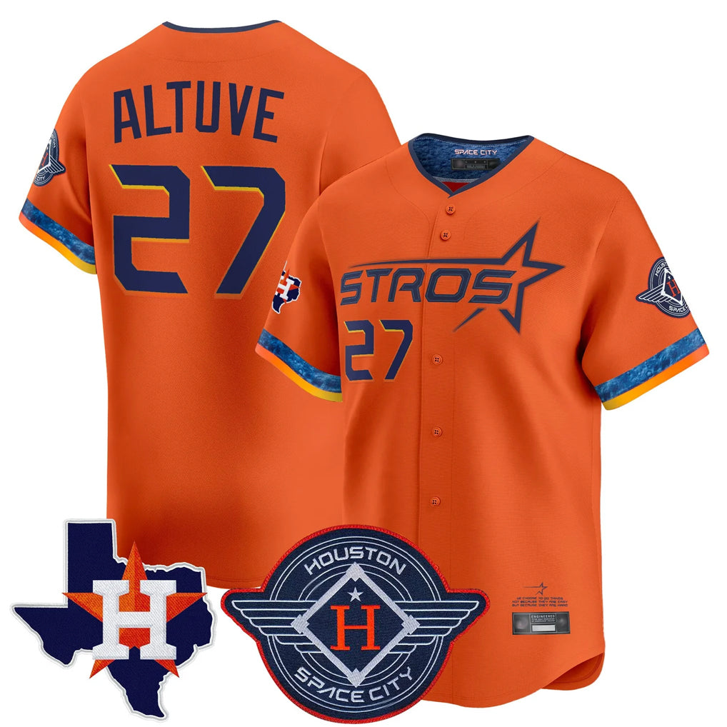 tocy H.Astros #27 Jose Altuve Player Orange City Connect Texas Patch Vapor Premier Limited Home Stitched Jerseys
