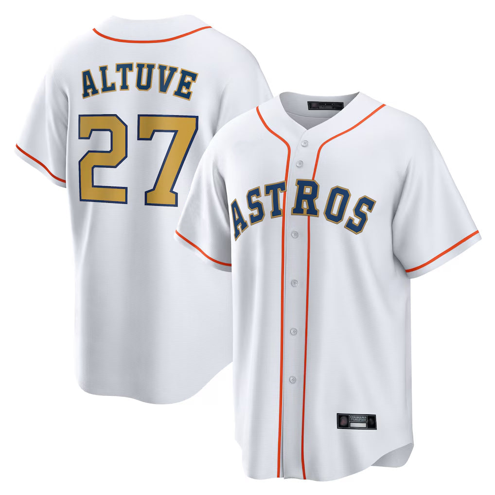 tocy H.Astros #27 Jose Altuve Player White Gold Collection Game Home Stitched Jerseys