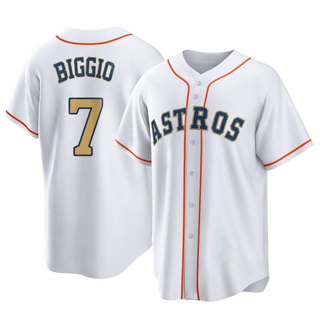 tocy H.Astros #7 Craig Biggio Player Gold Collection Game Home Stitched Jerseys