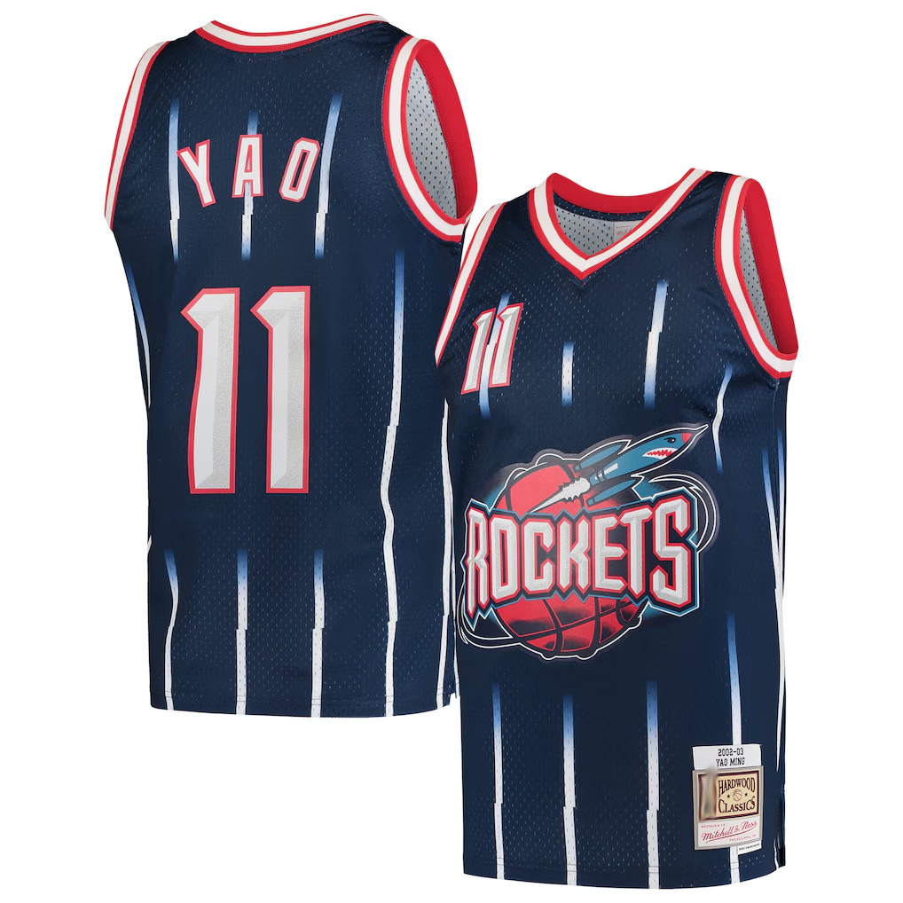 tocy H.Rockets #11 Yao Ming Mitchell & Ness Navy 2002-2003 Hardwood Classics Swingman Stitched Jerseys