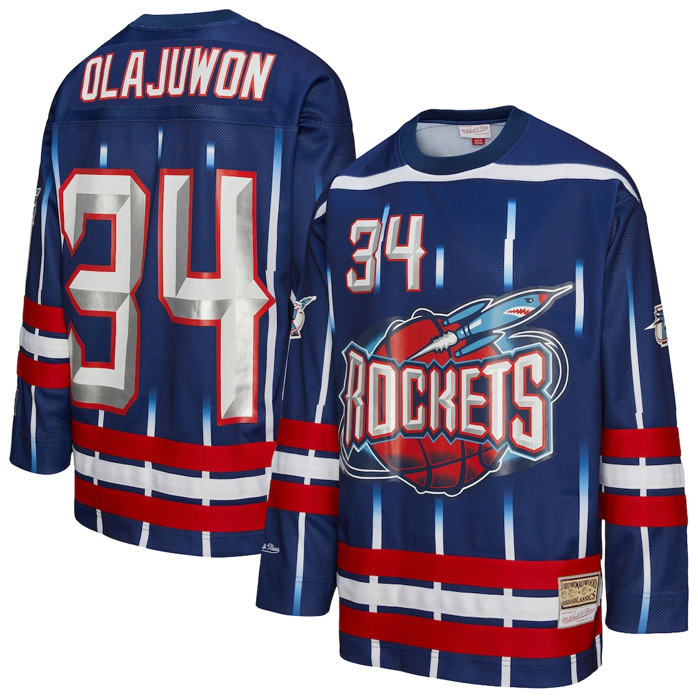 tocy H.Rockets #34 Hakeem Olajuwon Mitchell & Ness Navy Maxxed Out Fashion Hockey Stitched Jerseys