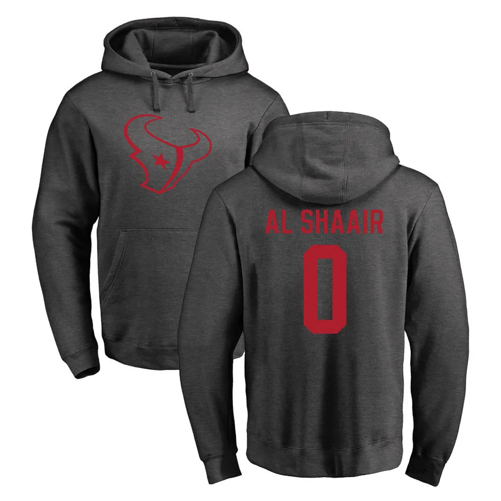 tocy H.Texans #0 Azeez Al-Shaair Player Gray Pro Line Pullover Hoodie Limited Game Stitched Jerseys