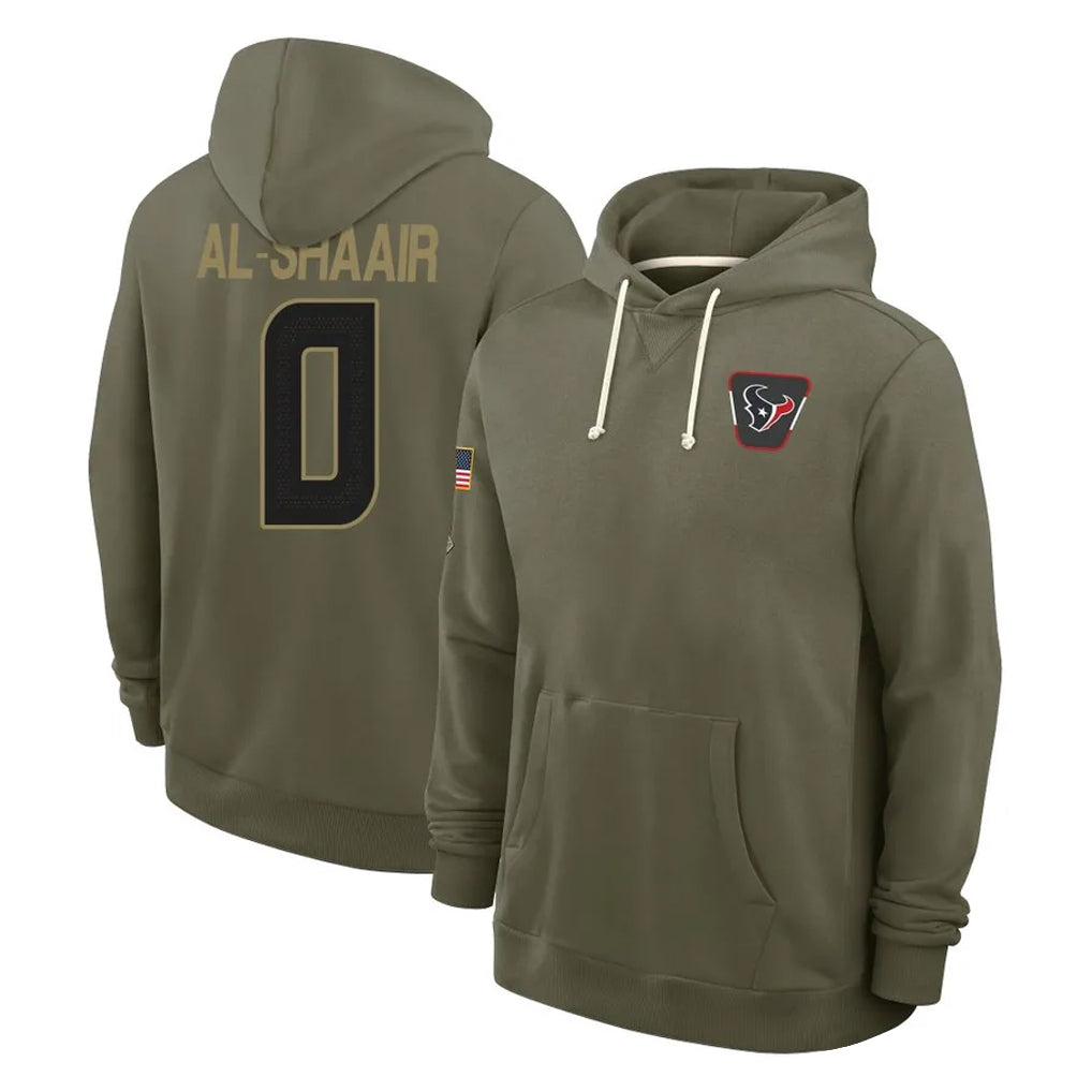tocy H.Texans #0 Azeez Al-Shaair Player Olive Salute to Service Pullover Hoodies Limited Stitched Jerseys