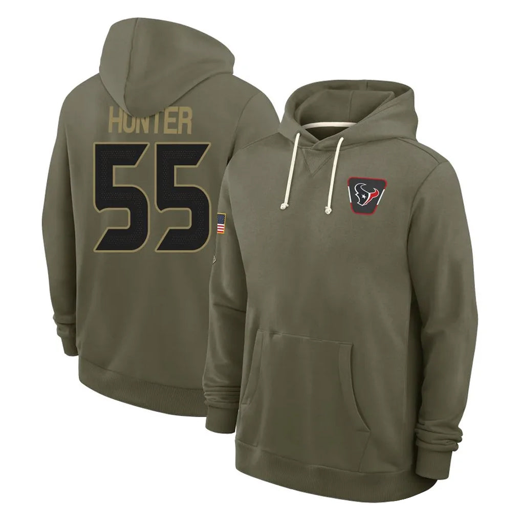 tocy H.Texans #55 Danielle Hunter Player Olive Salute to Service Pullover Hoodies Limited Stitched Jerseys