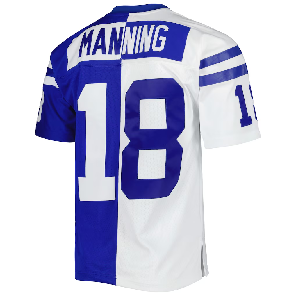 tocy IN.Colts #18 Peyton Manning Mitchell & Ness Royal White 1998 Split Legacy Replica Stitched Puhic Jersey