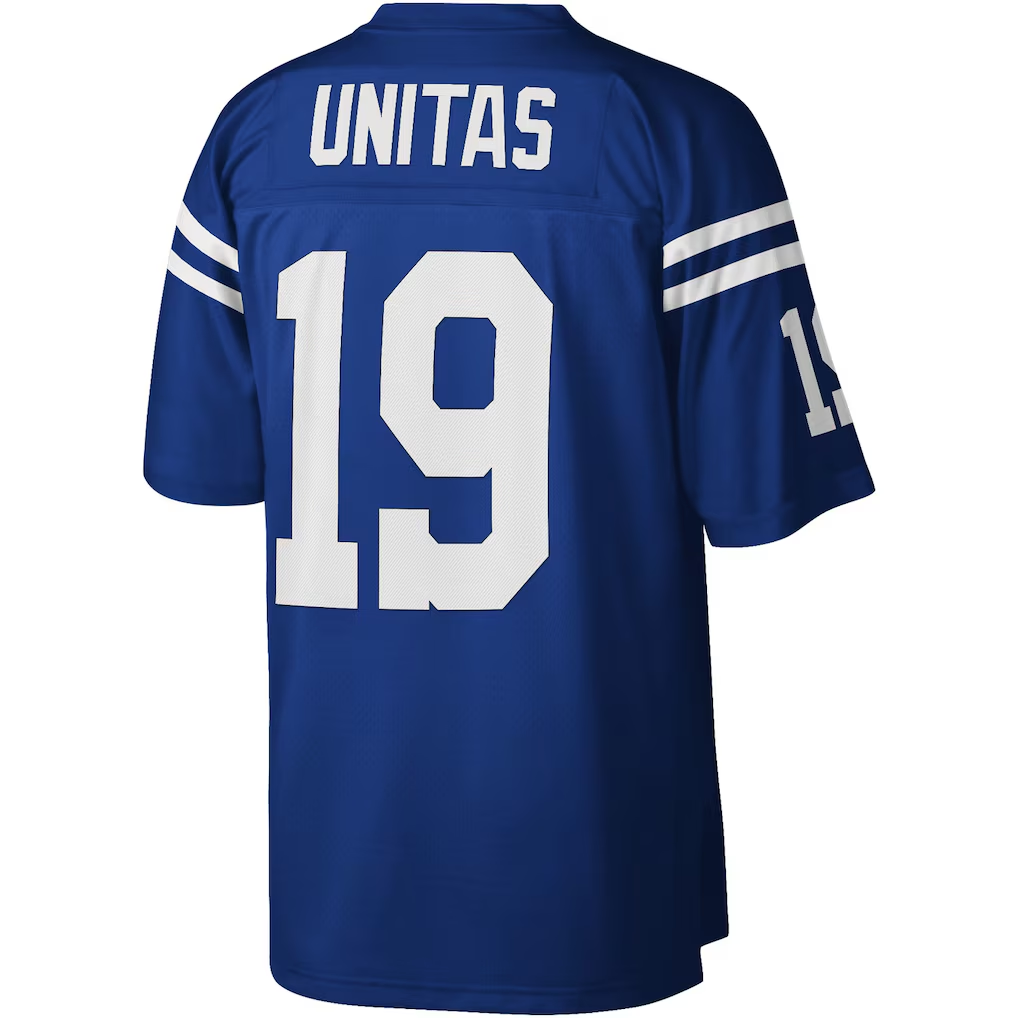 tocy IN.Colts #19 Johnny Unitas Mitchell & Ness Royal Legacy Replica Stitched Puhic Jersey