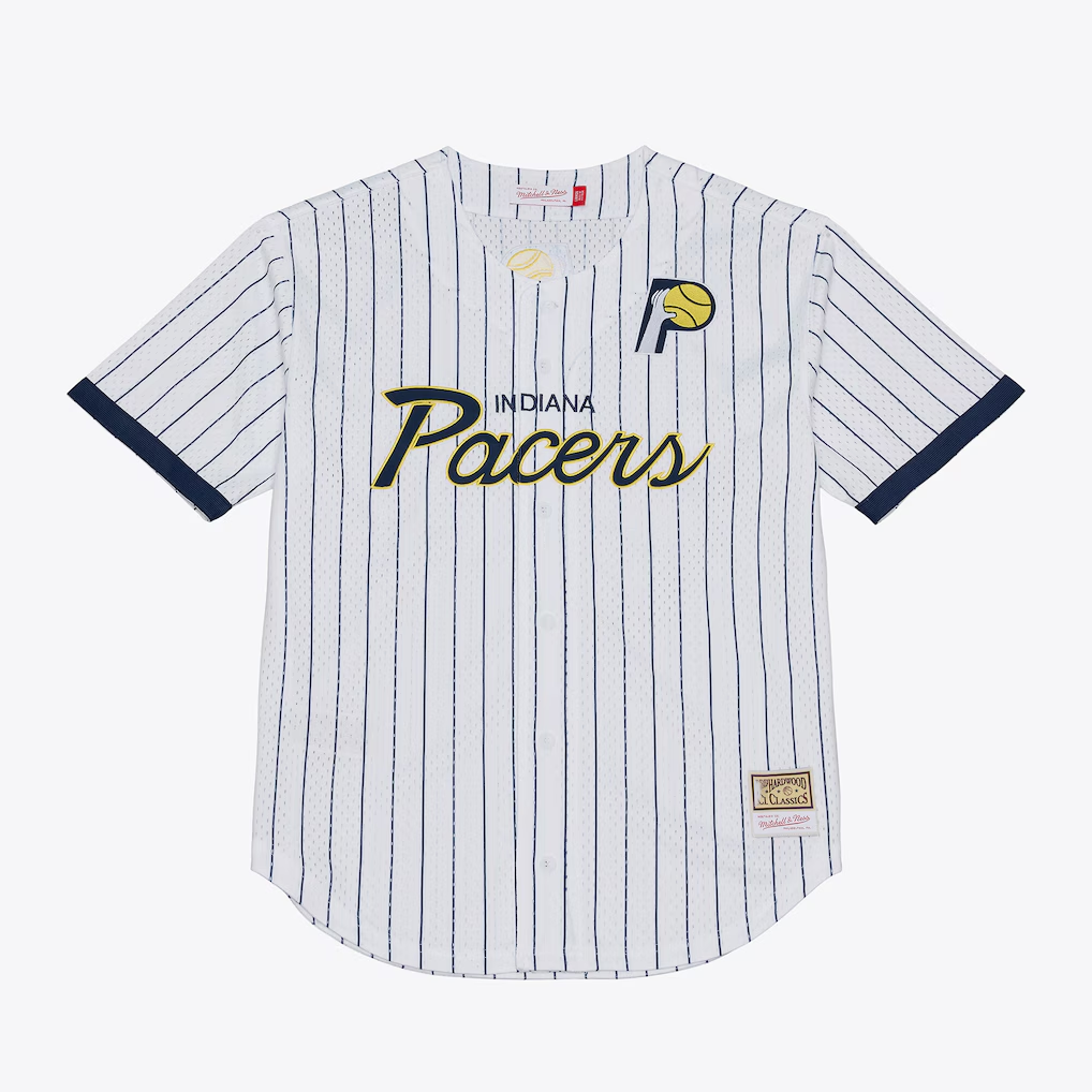 tocy I.Pacers Mitchell & Ness White Head Coach Pinstripe Mesh Full-Button Baseball Jerseys