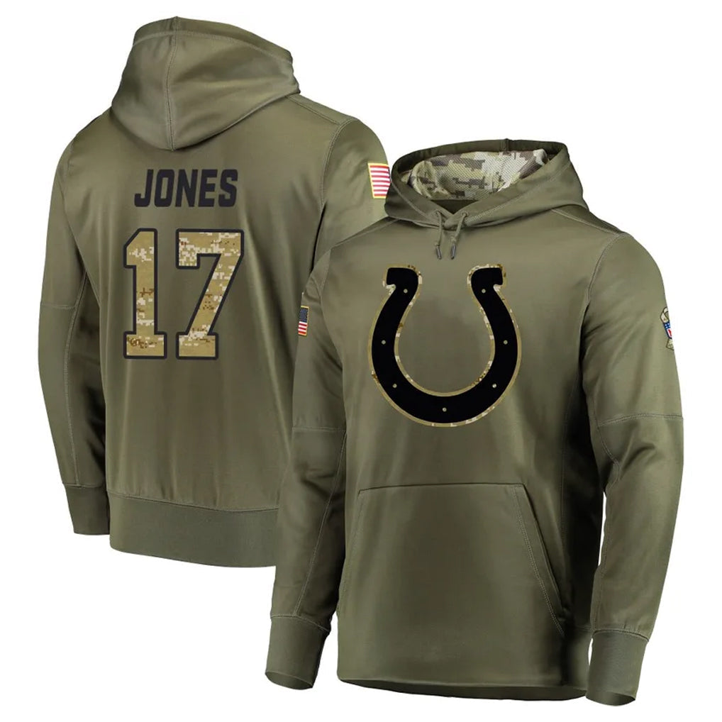 tocy IN.Colts #17 Daniel Jones Player Olive Salute to Service Pullover Hoodies Home Game Stitched Jerseys