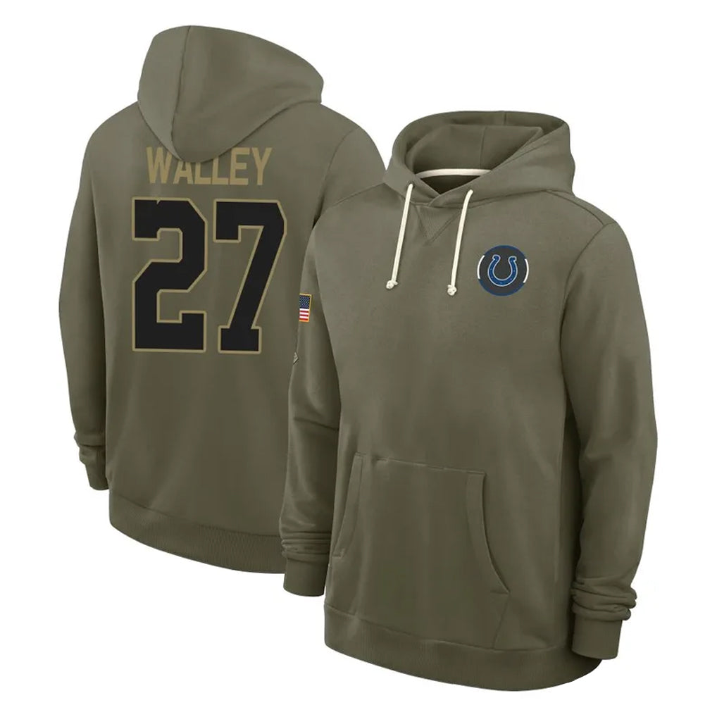 tocy IN.Colts #27 Justin Walley Player Olive Salute to Service Pullover Hoodies Limited Stitched Jerseys