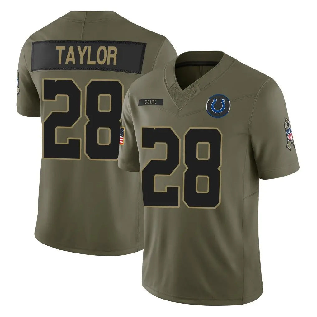 tocy IN.Colts #28 Jonathan Taylor Player Olive 2025 Salute To Service Limited Game Stitched Jerseys
