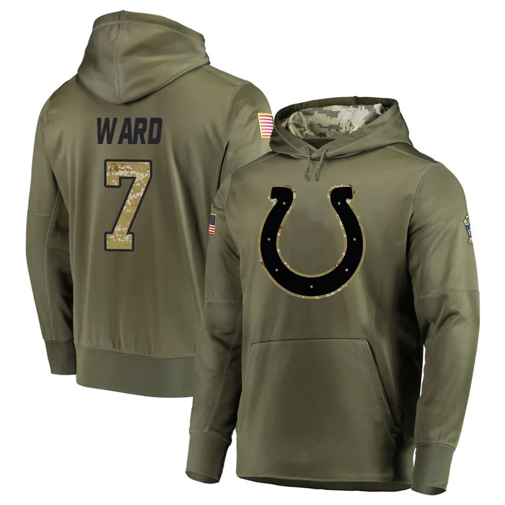 tocy IN.Colts #7 Charvarius Ward Sr. Player Olive Salute to Service Pullover Hoodies Home Game Stitched Jerseys