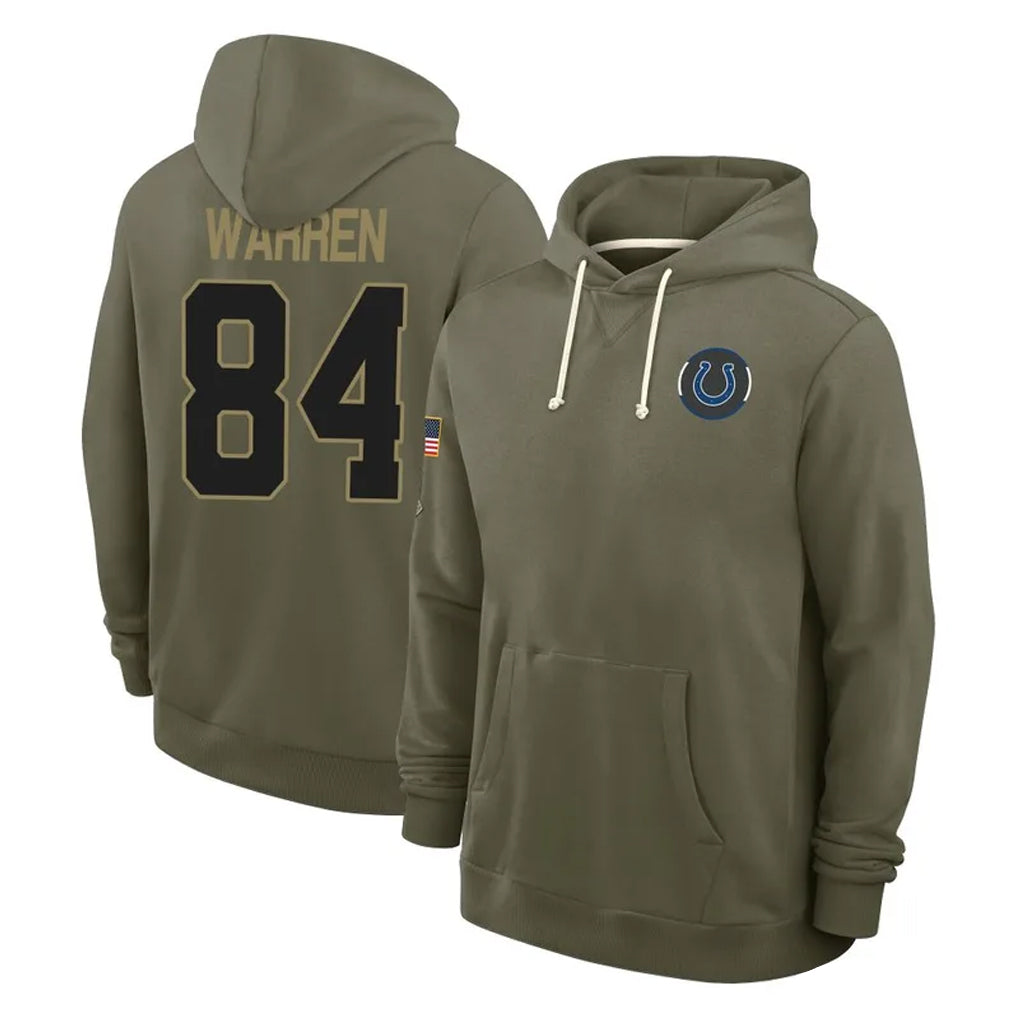 tocy IN.Colts #84 Tyler Warren Player Olive Salute to Service Pullover Hoodies Limited Stitched Jerseys