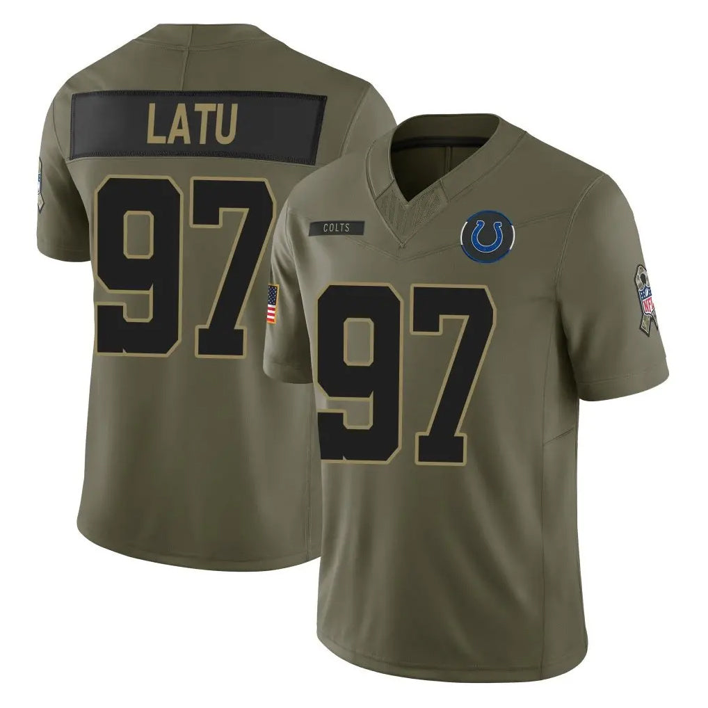 tocy IN.Colts #97 Laiatu Latu Player Olive 2025 Salute To Service Limited Game Stitched Jerseys