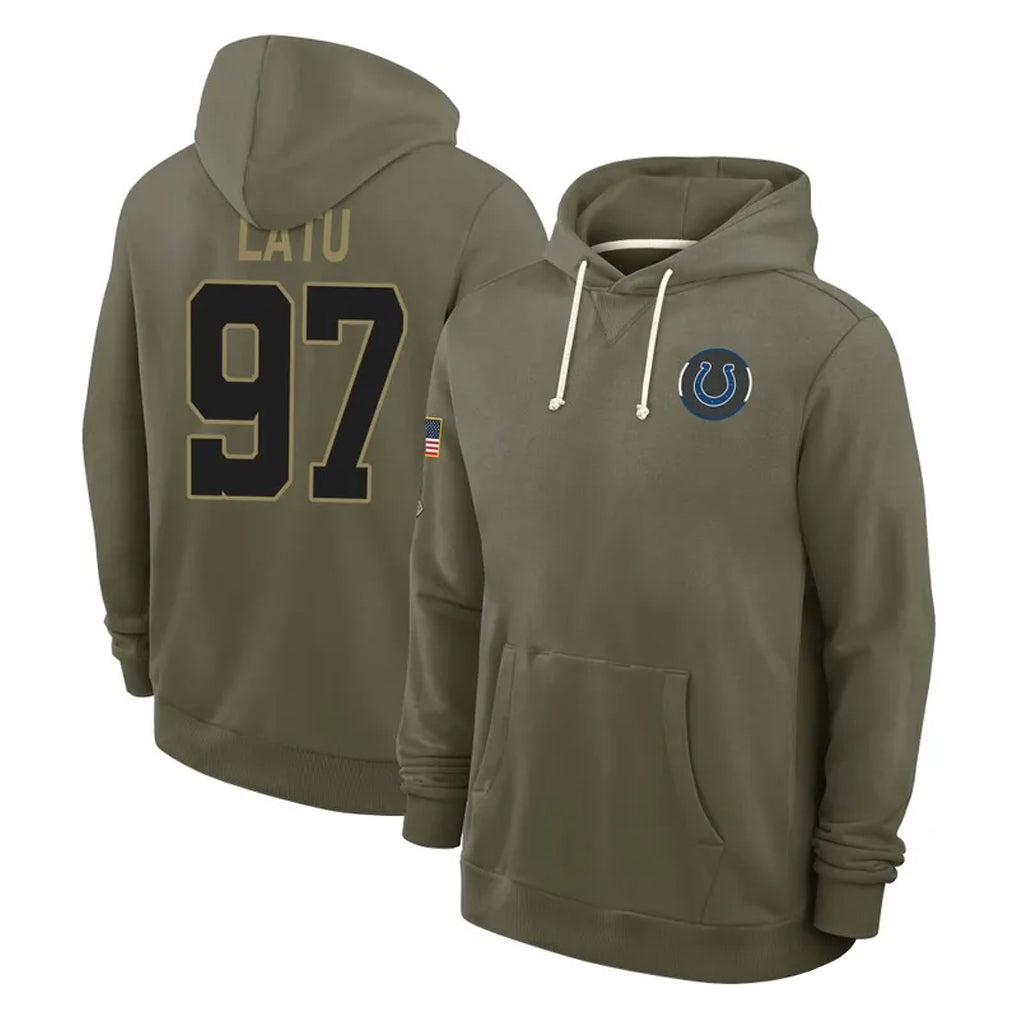 tocy IN.Colts #97 Laiatu Latu Player Olive Salute to Service Pullover Hoodies Limited Stitched Jerseys