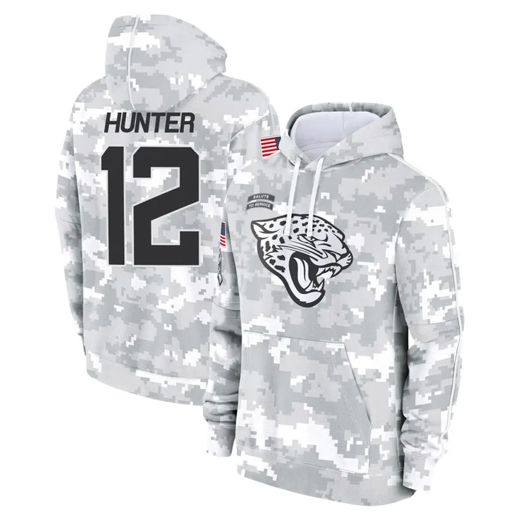 tocy J.Jaguars #12 Travis Hunter Player Arctic Camo Salute to Service Hoodies Limited Game Stitched Jerseys
