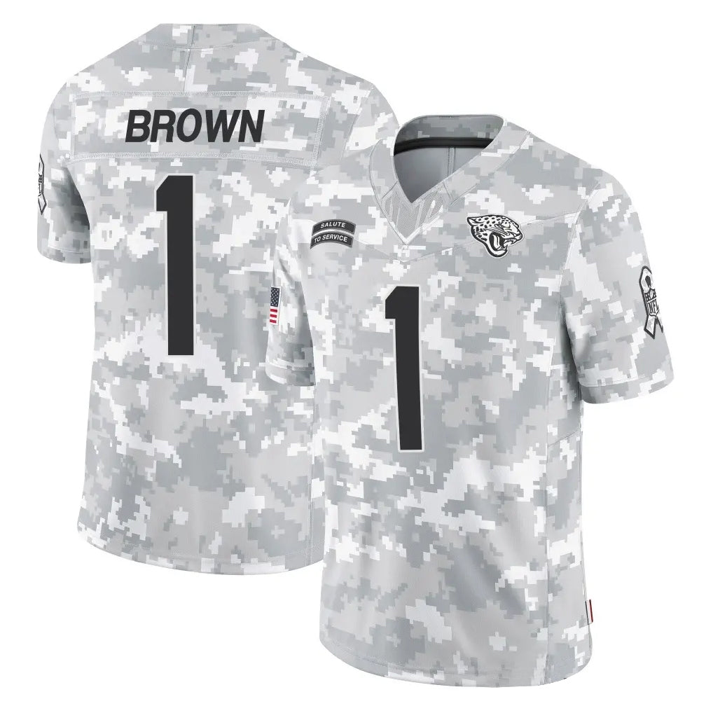 tocy J.Jaguars #1 Montaric Brown Player Arctic Camo Salute To Service Limited Game Stitched Jerseys