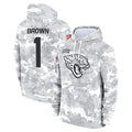 tocy J.Jaguars #1 Montaric Brown Player Arctic Camo Salute to Service Hoodies Limited Game Stitched Jerseys