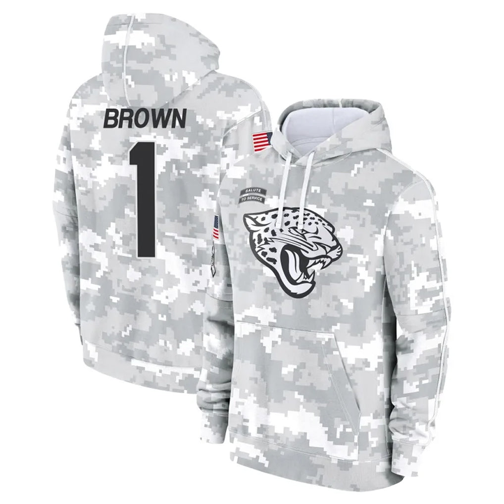 tocy J.Jaguars #1 Montaric Brown Player Arctic Camo Salute to Service Hoodies Limited Game Stitched Jerseys