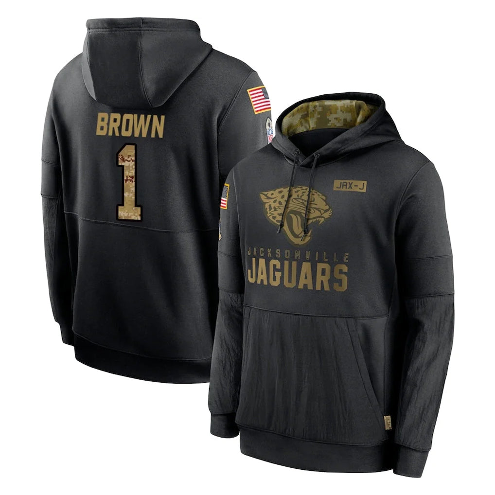 tocy J.Jaguars #1 Montaric Brown Player Black Salute to Service Hoodies Limited Game Stitched Jerseys