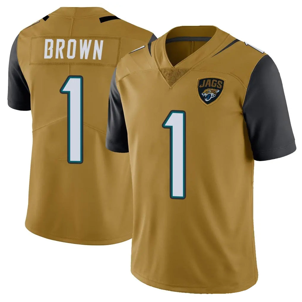 tocy J.Jaguars #1 Montaric Brown Player Gold Vapor Limited Home Game Stitched Jerseys