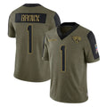 tocy J.Jaguars #1 Montaric Brown Player Olive Salute To Service Limited Game Stitched Jerseys