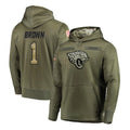 tocy J.Jaguars #1 Montaric Brown Player Olive Salute to Service Pullover Hoodies Home Game Stitched Jerseys