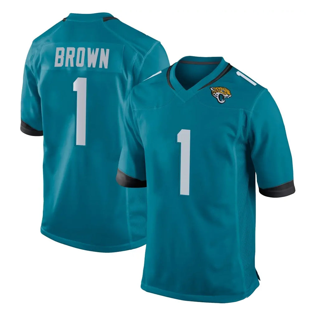 tocy J.Jaguars #1 Montaric Brown Player Teal Home Game Stitched Jerseys