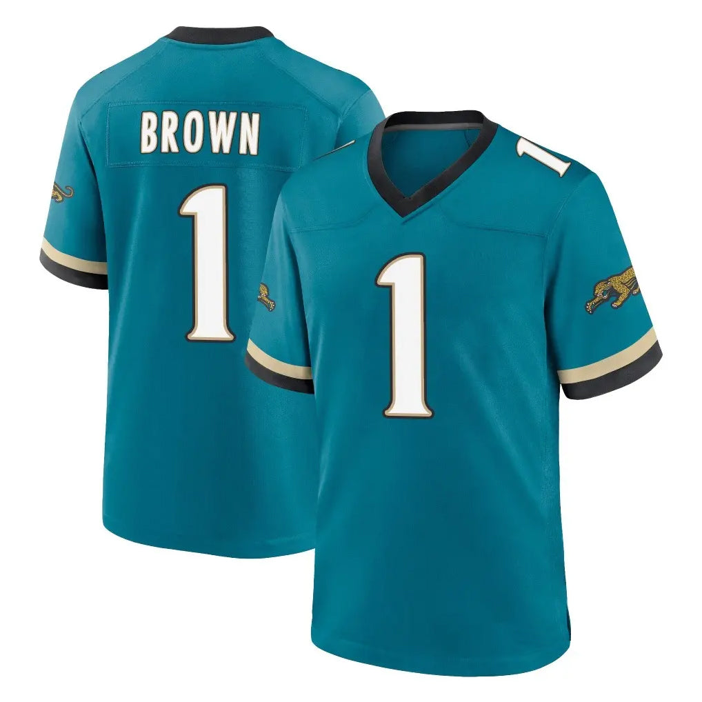 tocy J.Jaguars #1 Montaric Brown Player Teal Prowler Throwback Limited Home Game Stitched Jerseys