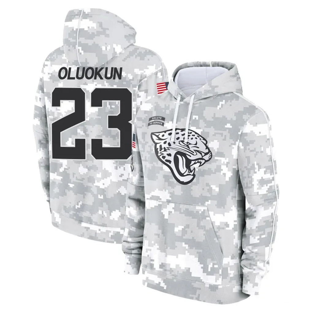 tocy J.Jaguars #23 Foyesade Oluokun Player Arctic Camo Salute to Service Hoodies Limited Game Stitched Jerseys