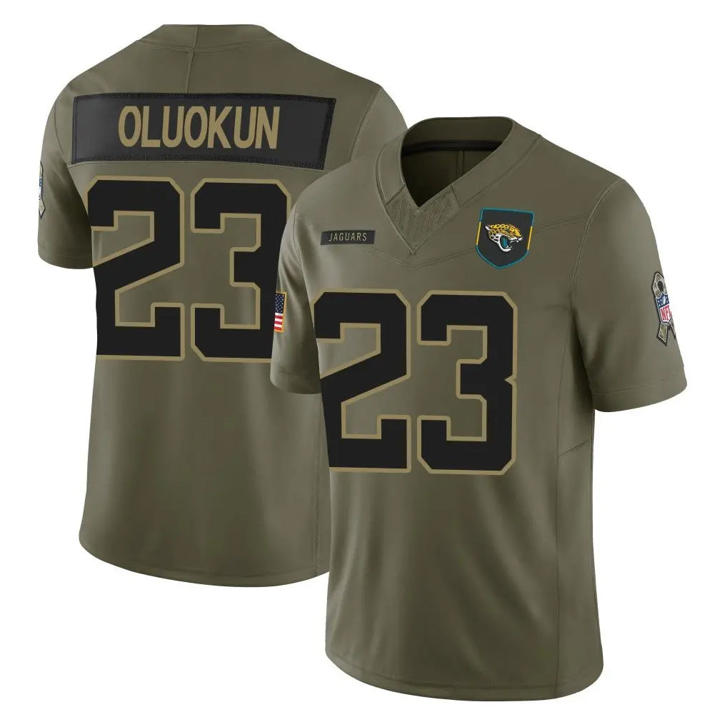 tocy J.Jaguars #23 Foyesade Oluokun Player Olive 2025 Salute To Service Limited Game Stitched Jerseys