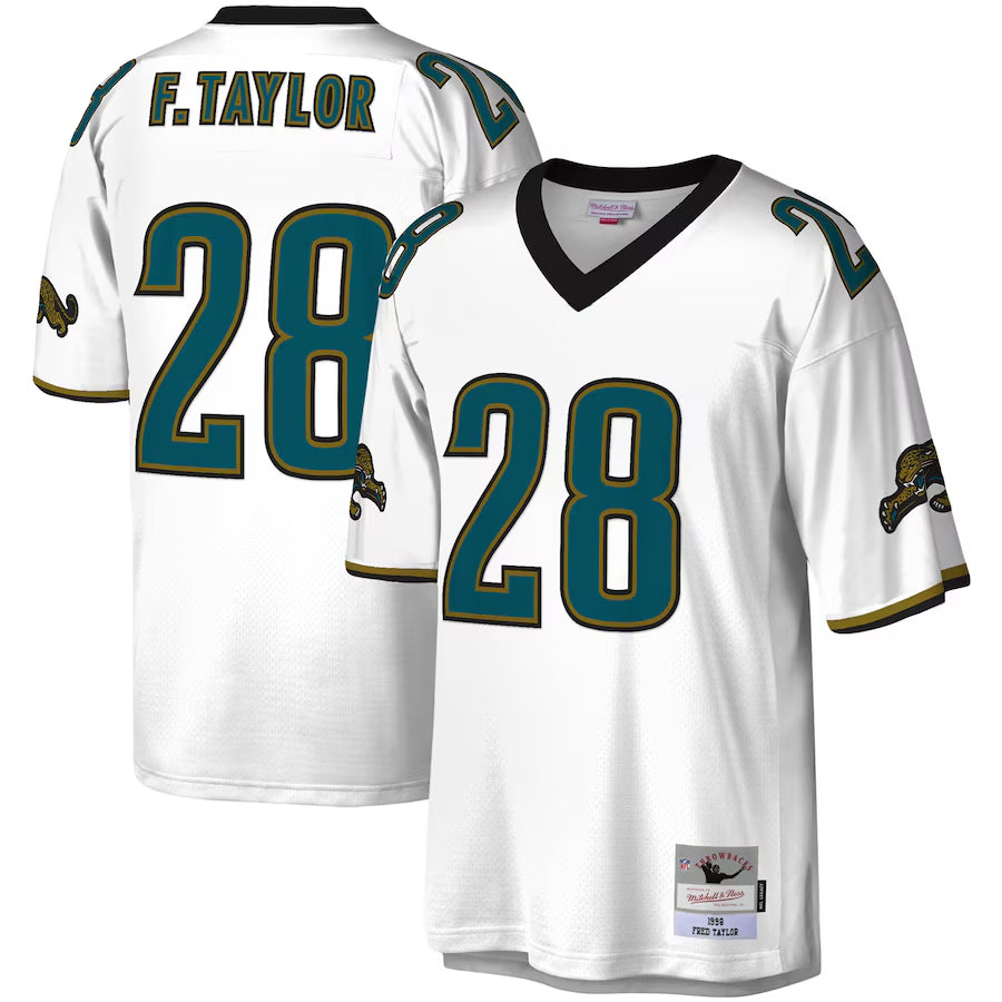 tocy J.Jaguars #28 Fred Taylor Player Mitchell & Ness White Legacy Replica Stitched Jerseys