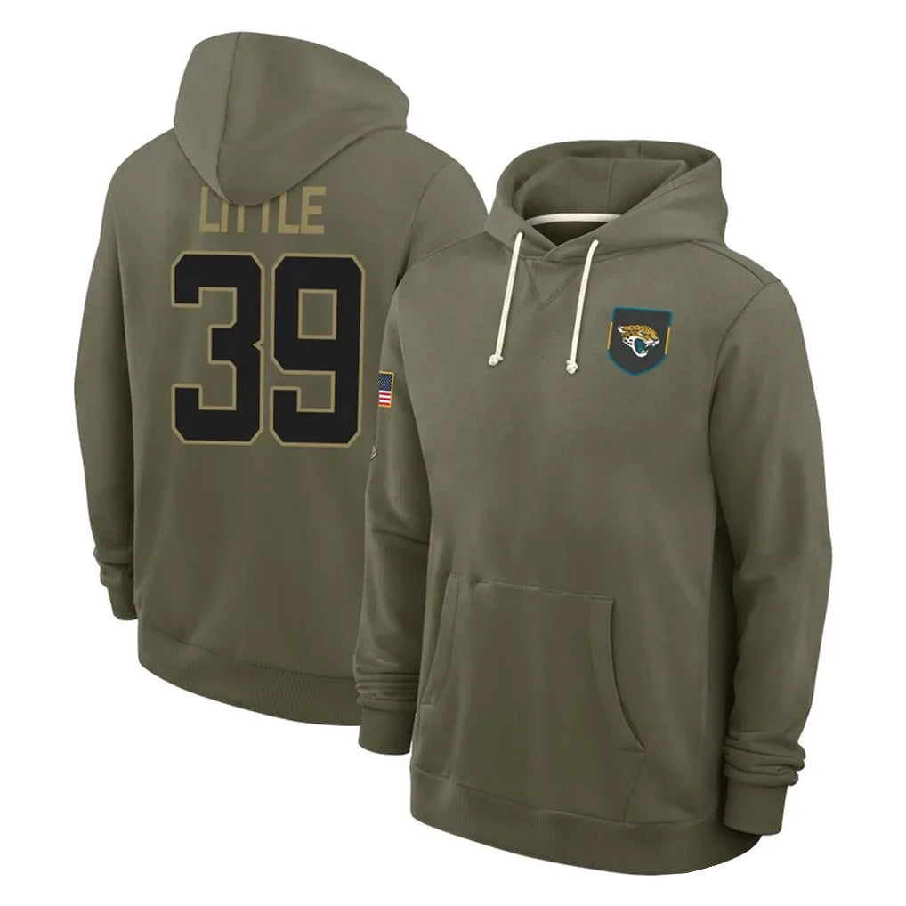 tocy J.Jaguars #39 Cam Little Player Olive Salute to Service Pullover Hoodies Limited Stitched Jerseys