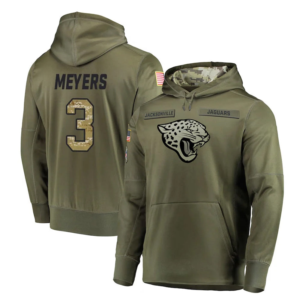 tocy J.Jaguars #3 Jakobi Meyers Player Olive Salute to Service Pullover Hoodies Home Game Stitched Jerseys
