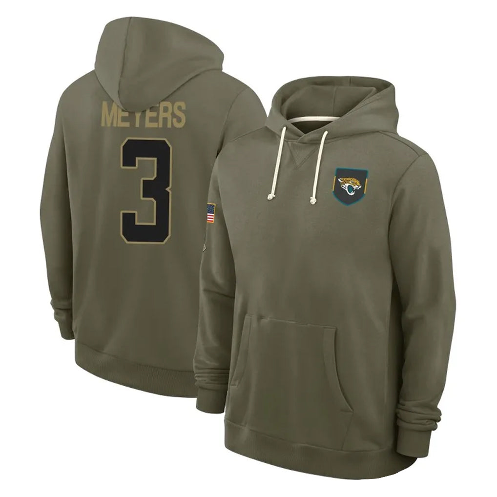 tocy J.Jaguars #3 Jakobi Meyers Player Olive Salute to Service Pullover Hoodies Limited Stitched Jerseys