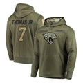 tocy J.Jaguars #7 Brian Thomas Jr. Player Olive Salute to Service Pullover Hoodies Home Game Stitched Jerseys