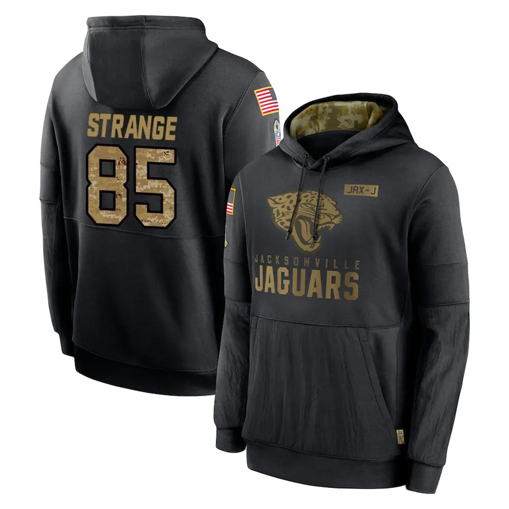 tocy J.Jaguars #85 Brenton Strange Player Black Salute to Service Hoodies Limited Game Stitched Jerseys