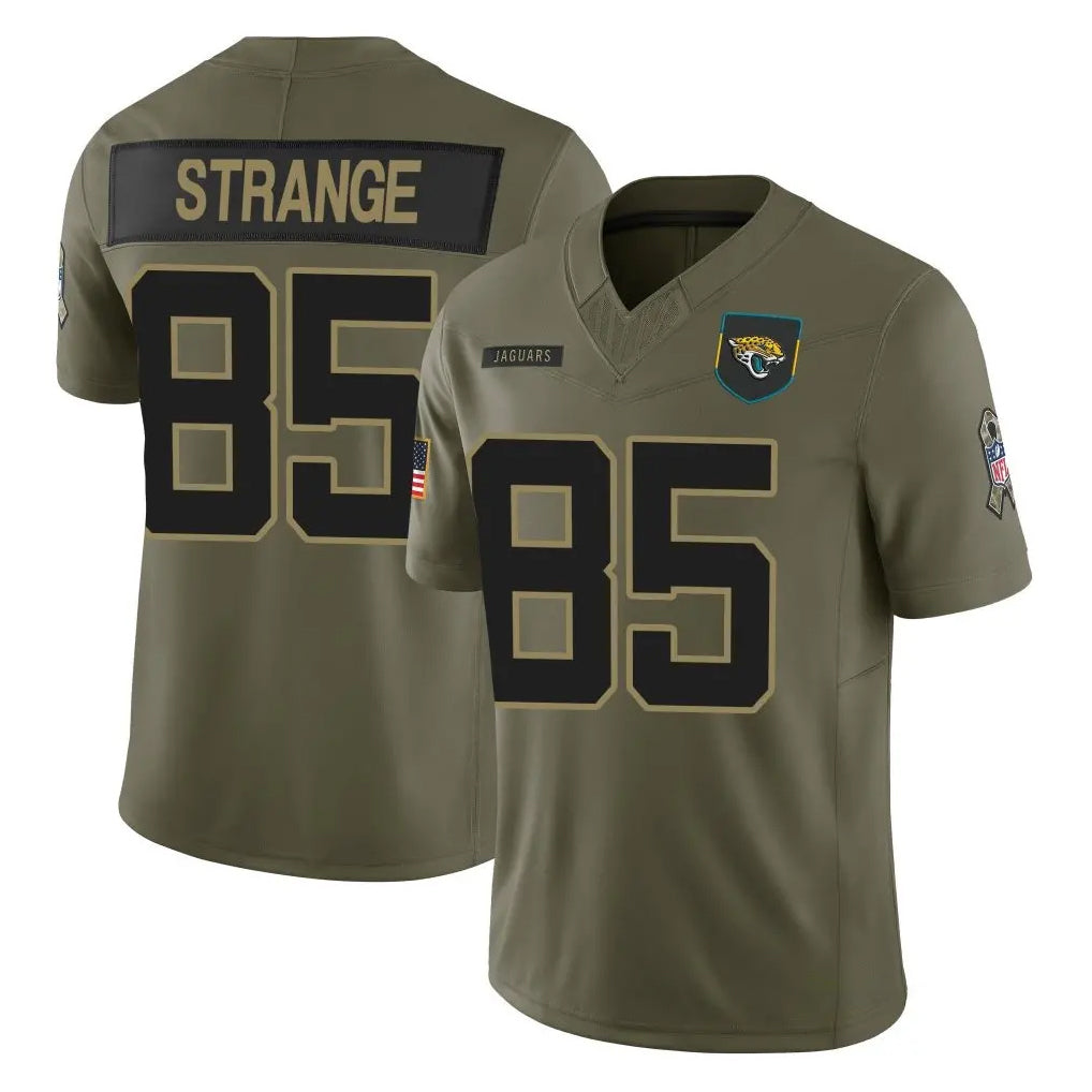 tocy J.Jaguars #85 Brenton Strange Player Olive 2025 Salute To Service Limited Game Stitched Jerseys