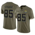 tocy J.Jaguars #85 Brenton Strange Player Olive Salute To Service Limited Stitched Jerseys