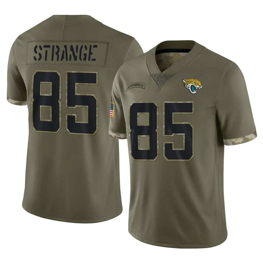 tocy J.Jaguars #85 Brenton Strange Player Olive Salute To Service Limited Stitched Jerseys