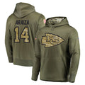 tocy KC.Chiefs #14 Matt Araiza Player Olive Salute to Service Pullover Hoodies Home Game Stitched Jerseys