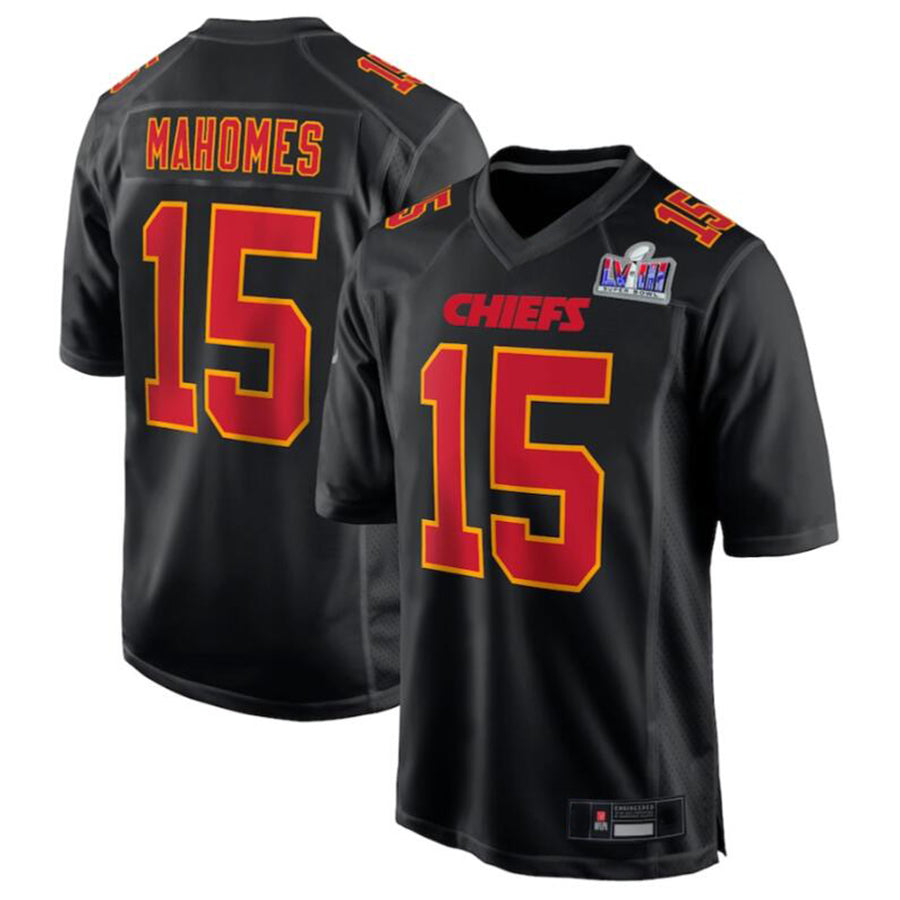 tocy KC.Chiefs #15 Patrick Mahomes Black Super Bowl LVIII Carbon Fashion Game Player Jersey American Stitched Jerseys