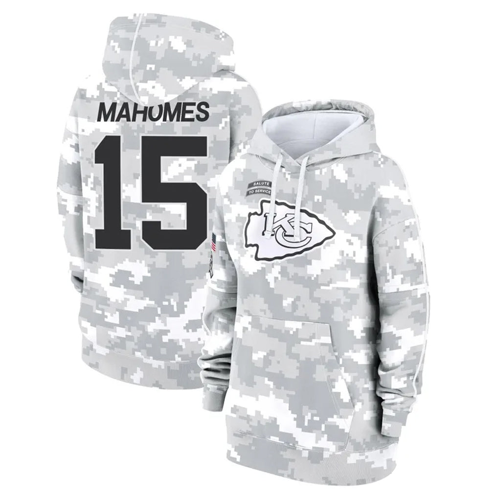 tocy KC.Chiefs #15 Patrick Mahomes Player Arctic Camo Salute to Service Hoodies Stitched Jerseys