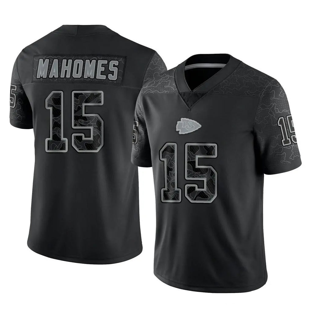 tocy KC.Chiefs #15 Patrick Mahomes Player Black Limited Reflective Game Stitched Jerseys